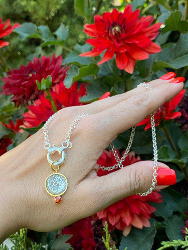 نقره دستساز کالیوگرافی با نگین قرمز