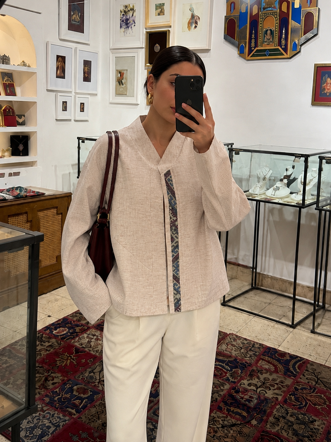 کت جنس لینن با سوزندوزی دستدوز ابریشم